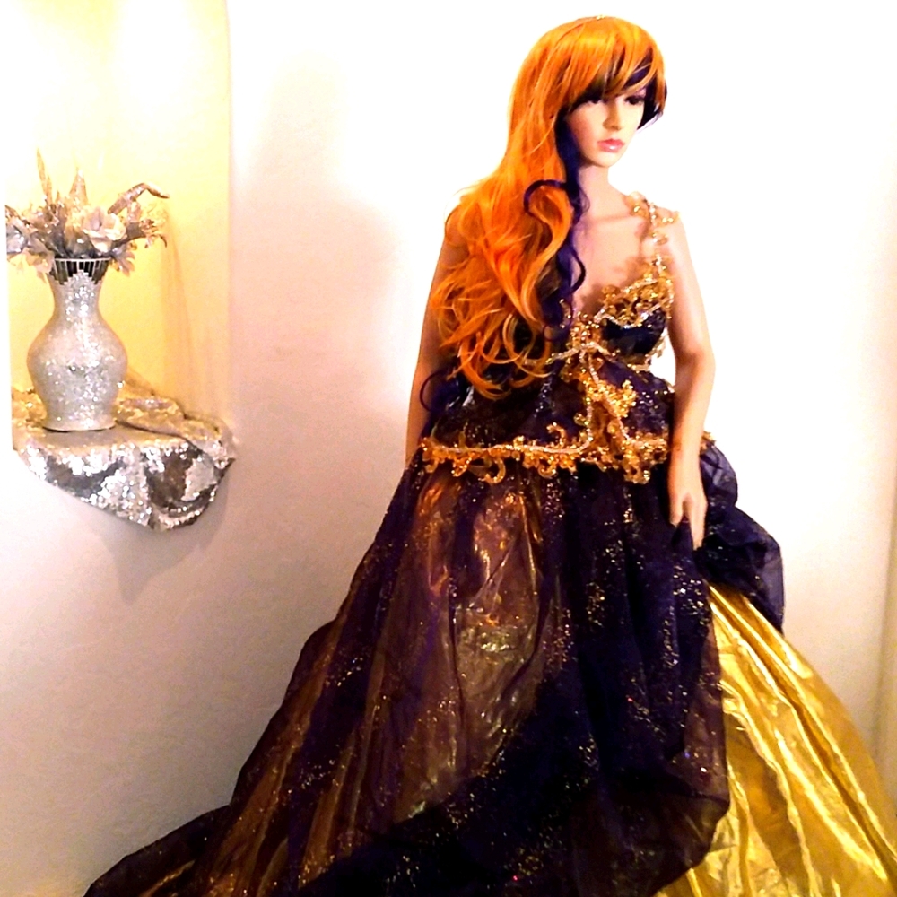 "DEMELZA" Purple & Gold Boho Wedding Ballgown Set